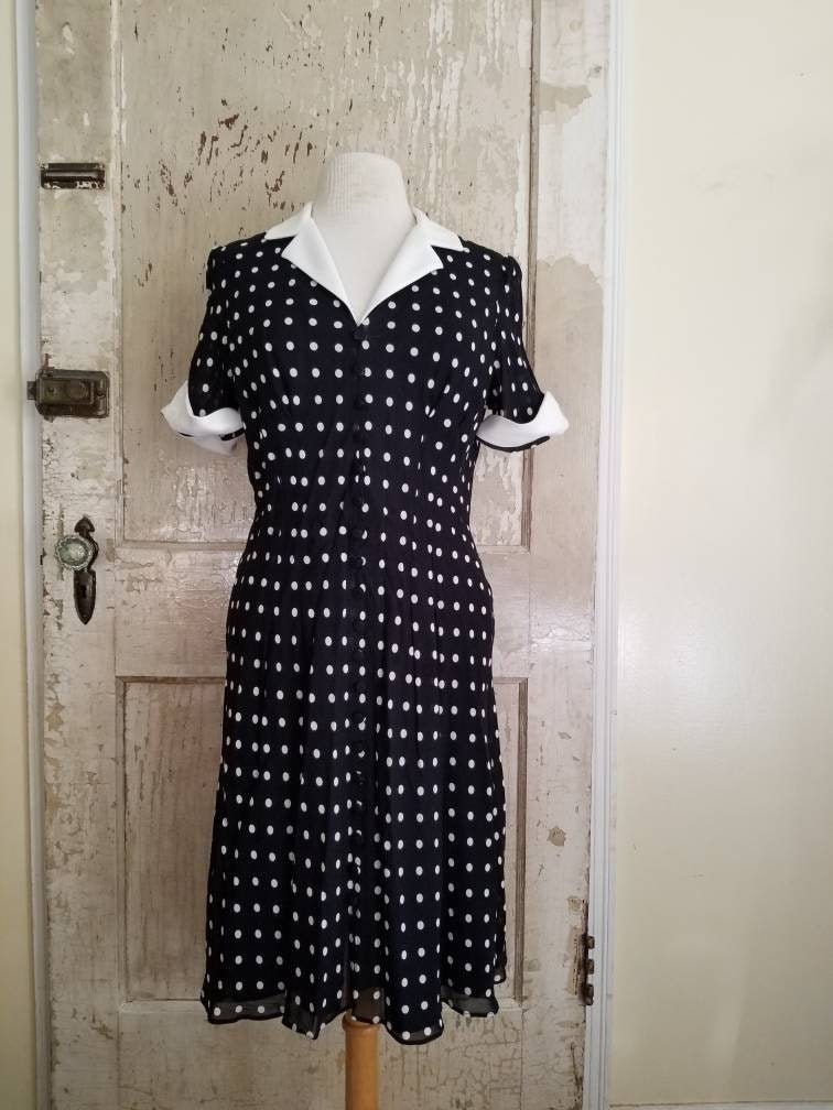 Vintage Black and White Dress / Evan Picone Dress / Polka Dot | Etsy