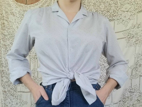 Sale Vintage Grey Blouse Long Sleeves 70s Button … - image 2