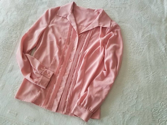 Sale Vintage blouse pink long sleeves straight co… - image 1