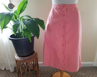 Sale Vintage women skirt Westbound linen cotton button down pockets, coral, orange, pink, casual, 12, sporty, spring, summer, below the knee