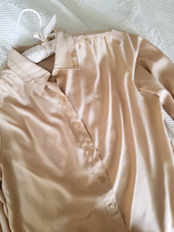 Sale Vintage Tan Blouse Long Sleeved Blouse Tan S… - image 1