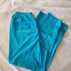 Sale Vintage pajama set Lorraine large blue two piece top pants lingerie short sleeves ankle length nylon elastic 40 button up loungewear image 6