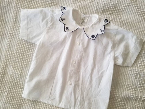 Sale Vintage sailor shirt, embroidered, white, sh… - image 3