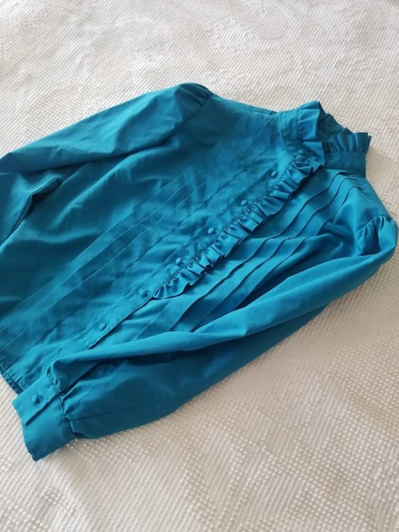 Sale Vintage blouse Josephine 14 teal long sleeves