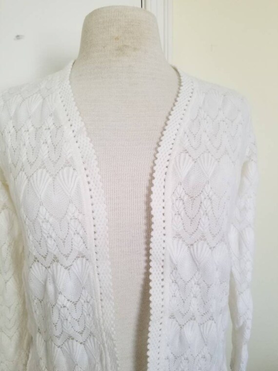 Sale Vintage White Knit Cardigan / Medium / Made … - image 3