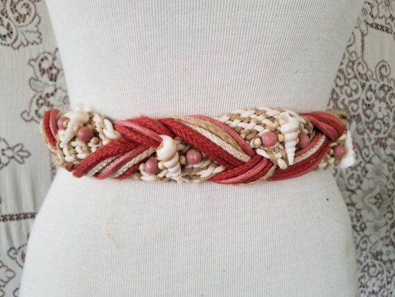Sale Vintage Belt Rhea Jute, Braided, Woven, Seashells  display picture 1