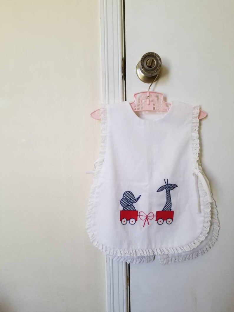 Sale Vintage Apron Pinafore / Embroidered Circus Train Dress / Open Sides Pinafore / 60s 70s Girl Fashion / Tunic Apron image 2