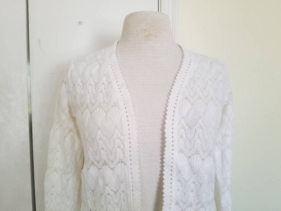 Sale Vintage White Knit Cardigan / Medium / Made … - image 4