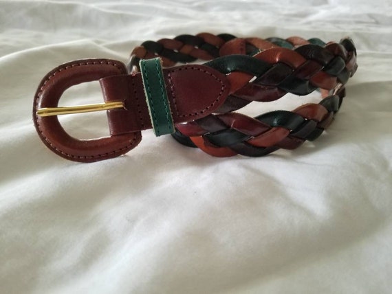 Sale Vintage braided belt genuine leather multi c… - image 1