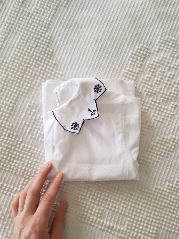 Sale Vintage sailor shirt, embroidered, white, sh… - image 7