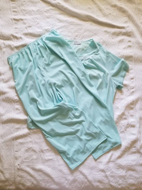 Sale Vintage Teal Vassarette Pajama Pants Set XXXL - image 5