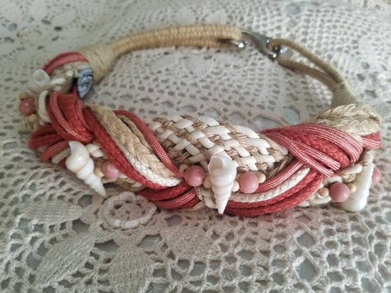 Sale Vintage Belt Rhea Jute, Braided, Woven, Seashells  display picture 3