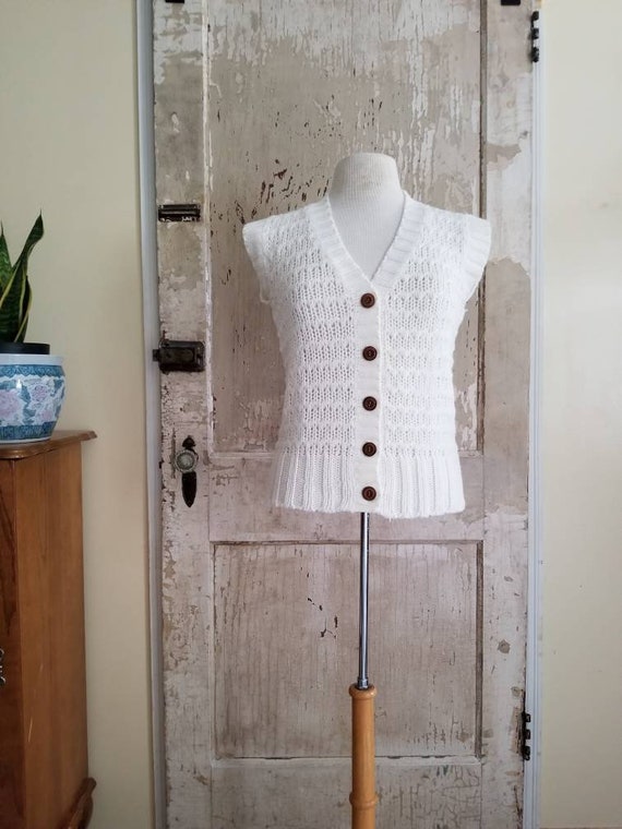 Sale Vintage White Knit Sweater Vest / Majestic K… - image 2