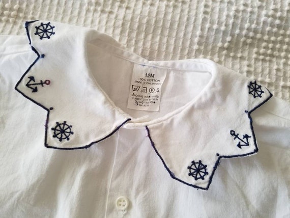 Sale Vintage sailor shirt, embroidered, white, sh… - image 4