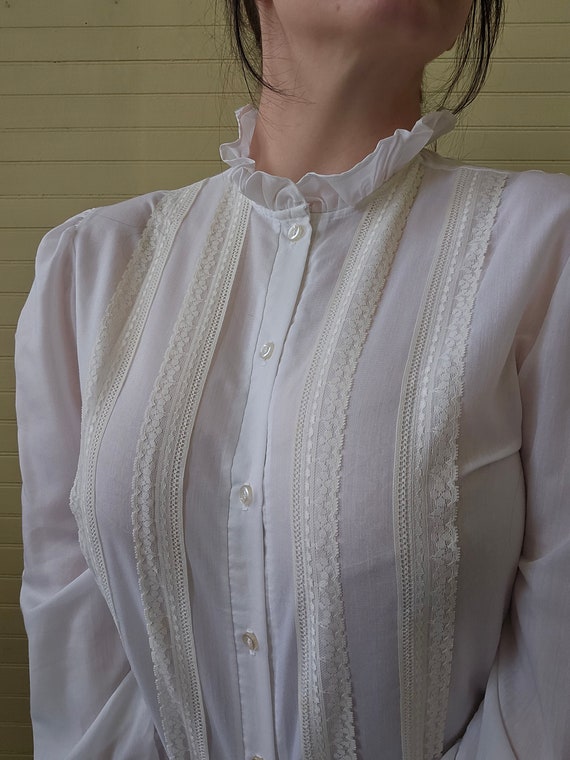 Vintage blouse, white button up front long sleeve… - image 2