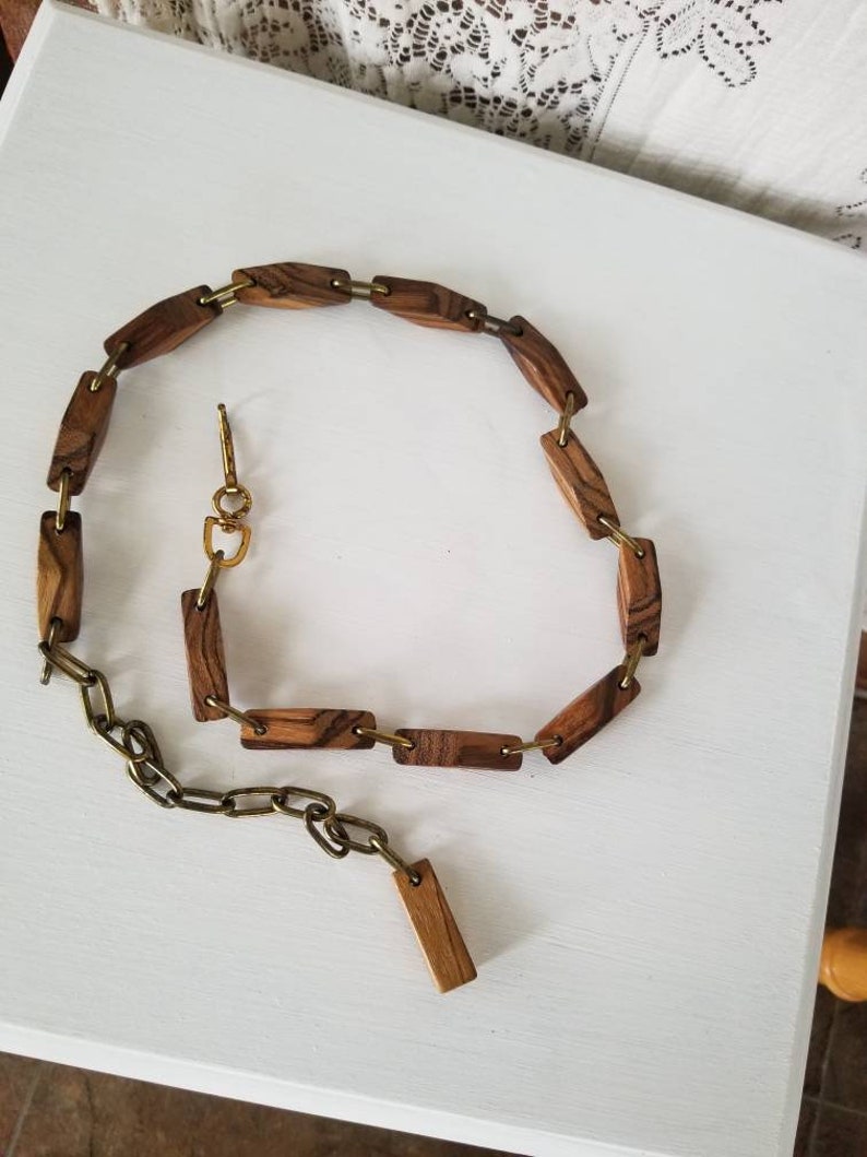 Vintage Wooden Adjustable Belt Wood Beads Metal Links 70s Belt Hippie Boho Bohemian Link Belt Tassel Belt Disco Queen
