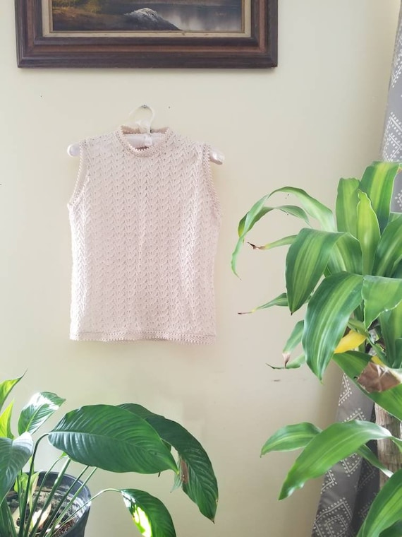 Vintage Cream Knit Top / Women's Knit Sweater / Sl