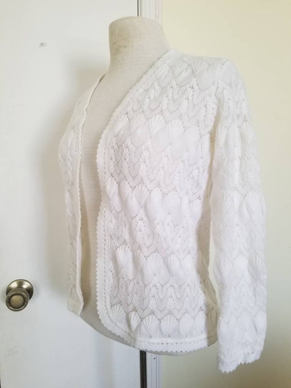 Sale Vintage White Knit Cardigan / Medium / Made … - image 7