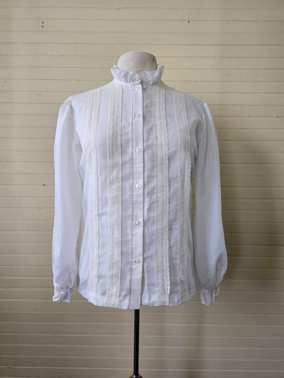 Vintage blouse, white button up front long sleeve… - image 3