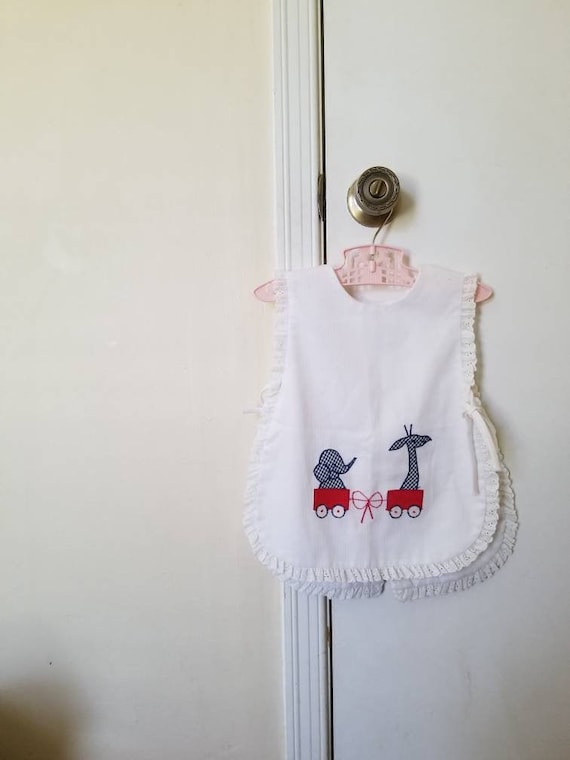 Sale Vintage Apron Pinafore / Embroidered Circus Train Dress / Open Sides Pinafore / 60s 70s Girl Fashion / Tunic Apron