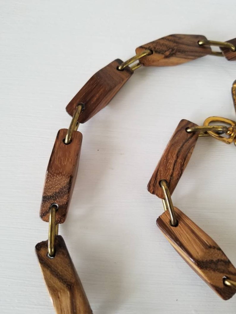Vintage Wooden Adjustable Belt Wood Beads Metal Links 70s Belt Hippie Boho Bohemian Link Belt Tassel Belt Disco Queen