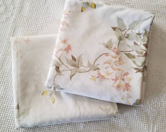 Sale Vintage flat sheet Springmaid full double, flowers, butterflies, lattice, vines, shabby chic, faded, muted colors, granny chic, country