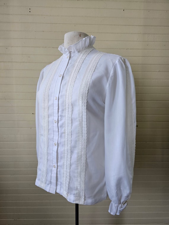 Vintage blouse, white button up front long sleeve… - image 7