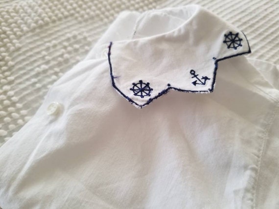 Sale Vintage sailor shirt, embroidered, white, sh… - image 8