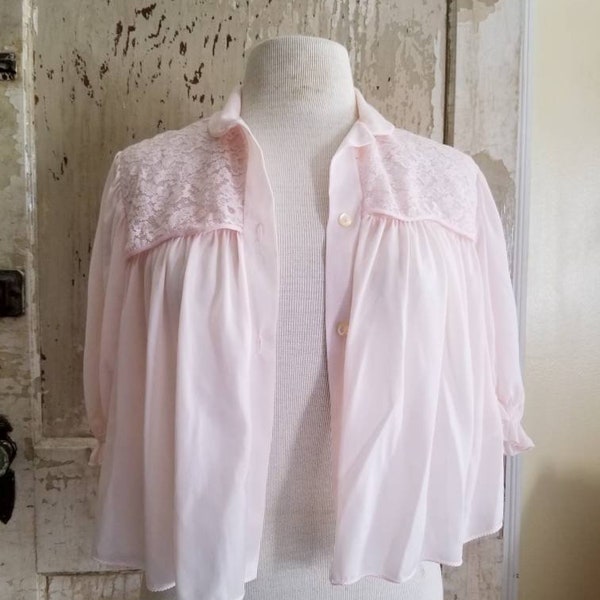 Sale Vintage Pink Bed Jacket / Sans Souci Pajamas / Pink Lingerie / Size Small / Vintage Pajamas