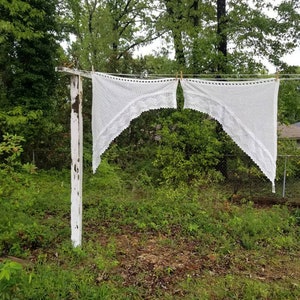 Sale Vintage curtains set of 2 white swag valance, half, cafe, lace, granny, shabby chic, grandmillennial, country, cottagecore, 70s, woven