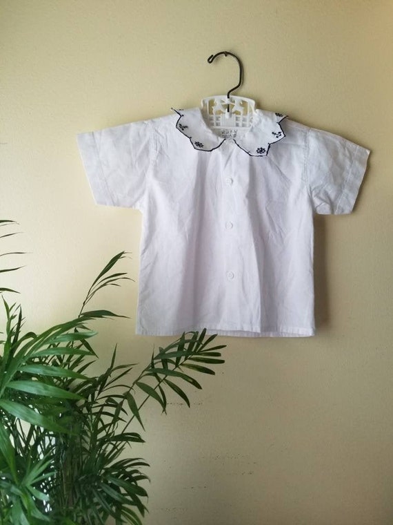 Sale Vintage sailor shirt, embroidered, white, sh… - image 1