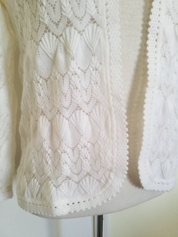 Sale Vintage White Knit Cardigan / Medium / Made … - image 2