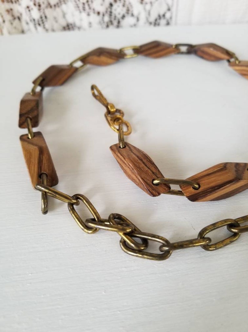 Vintage Wooden Adjustable Belt Wood Beads Metal Links 70s Belt Hippie Boho Bohemian Link Belt Tassel Belt Disco Queen