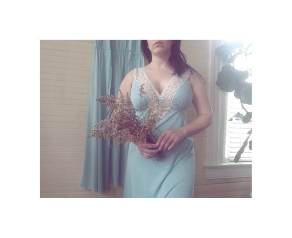 Vintage Peignoir Set Teal 34 Vanity Fair Nightgown Robe Etsy