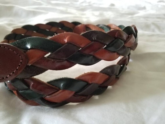 Sale Vintage braided belt genuine leather multi c… - image 2