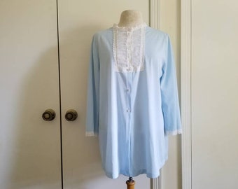 Sale Vintage Baby Blue Sears Pajama Tunic Top long sleeve cottagecore lace above the knee
