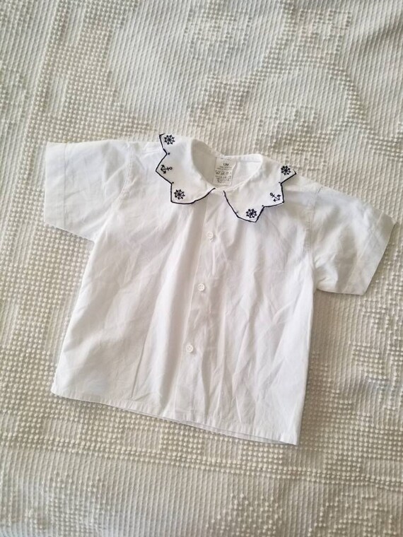 Sale Vintage sailor shirt, embroidered, white, sh… - image 2