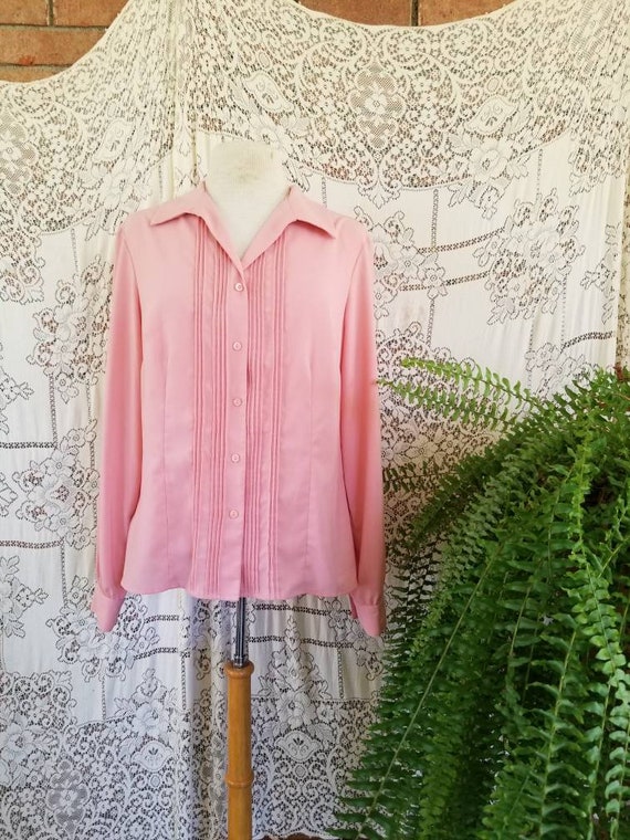 Sale Vintage blouse pink long sleeves straight co… - image 2