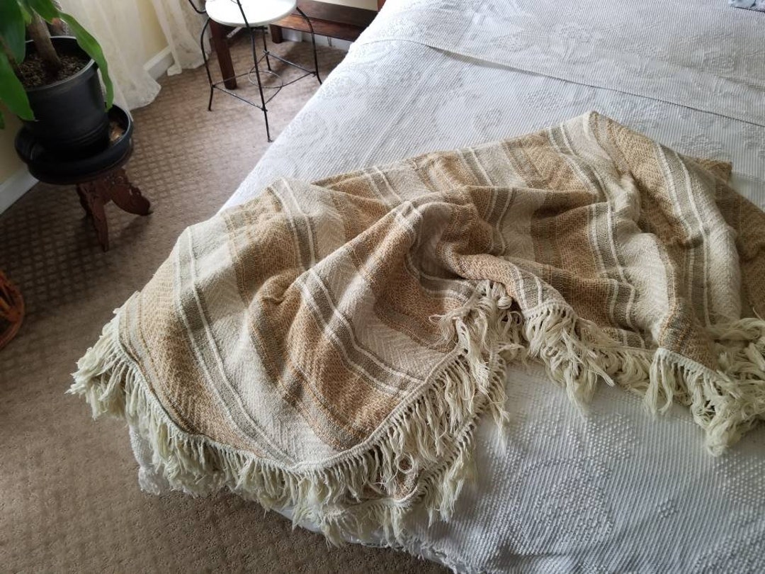 Vintage Woven Blanket Neutral Colors Minimal 70s Etsy
