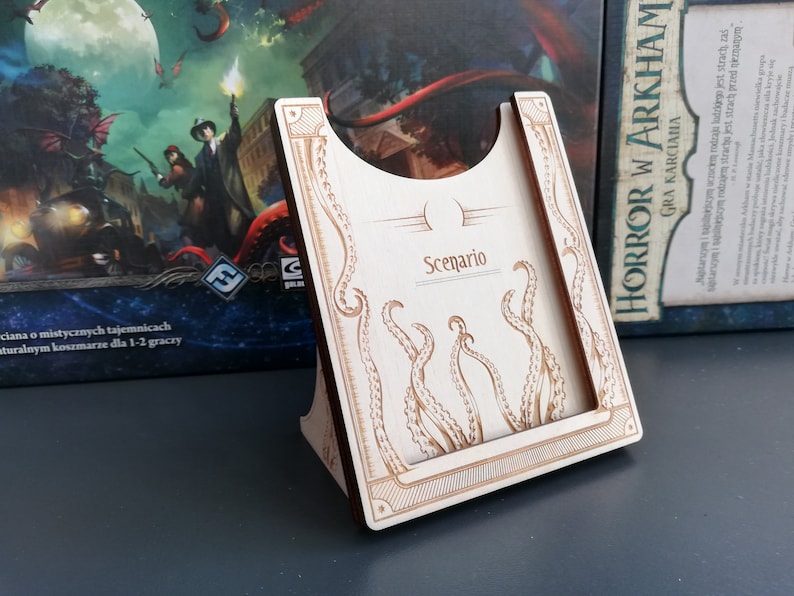 Arkham Horror LCG climatic set feel the Call of Cthulhu. Scenario card stand