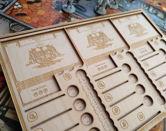 Player board (tray / dashboard) for "Arcadia Quest" or "Arcadia Quest Inferno" board game.