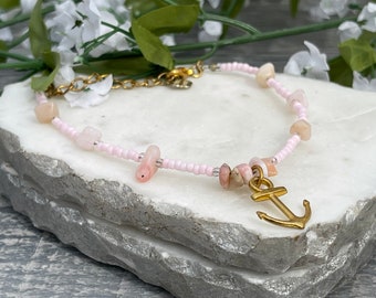 Tornozeleira com contas de pedra do sol Anchor: Boho Beach Jewelry