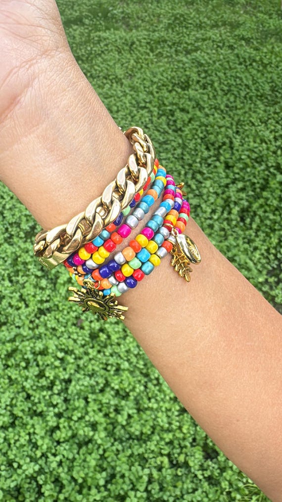 Colorful Beaded Stretch Waist Belt With Charms/ Layered  display picture 3