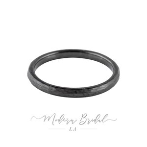 BLACKOUT: 2mm Black Hammered Tungsten Carbide Unisex Stack-able Band, Men's Ring, Women's Band, Wedding Band, Comfort Fit, His and Hers