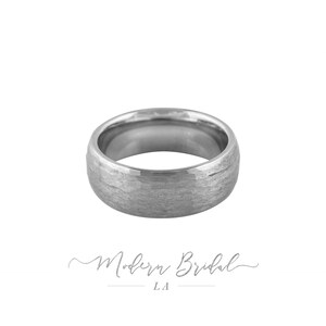 REBEL: 8mm Silver* Hammered Tungsten Carbide Unisex Band, Brushed Silver* Men&#39;s Ring, Women Band, Wedding Band, Comfort fit