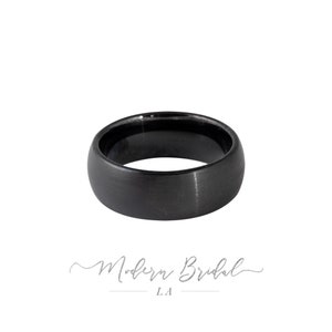 BLACK ICE: 8mm Brushed Black Tungsten Carbide Unisex Stack-able Band,  Men&#39;s Ring, Women&#39;s Ring, Wedding Band, His and Hers, Comfort Fit