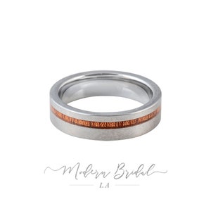 WILLOW: 6mm Brushed Silver Tungsten Carbide Unisex Band with KOA Wood Inlay, Men&#39;s Ring, Women&#39;s Ring, Comfort Fit,  His and Hers