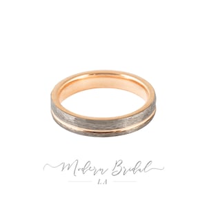THEO: 4mm Brushed Hammered Tungsten with Rose Gold* Interior, Brushed Silver* Wedding Band, Matching Ring, His and Her, Promise Ring, Gift