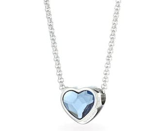 Swarovski Blue Herz Halskette • Herz Anhänger Halskette • Glitzernde Kristall Halskette • Edelstahl Halskette • Valentinstag Geschenk für Sie