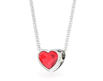 Red Heart Necklace • Crystal Necklace • Sparkly Red Heart Pendant • Stainless Steel • Handmade Gift for Her